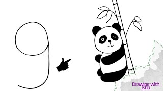 panda drawing how to easy cute panda bear draw with bamboo best drawing [upl. by Donovan]