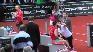 Andrea Petkovic injury timeout vs Victoria Azarenka  Porsche Tennis Grand Prix 2012 [upl. by Ordnassela]