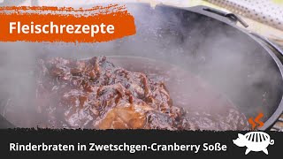 Rinderbraten in ZwetschgenCranberry Soße aus dem Dutch Oven vom Big Green Egg  070 [upl. by Ailito180]