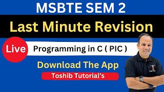 LIVE  Programming in C Diploma 1st year 2nd Semester  Last Minute Revision  Toshib Tutorials [upl. by Cirdek]