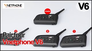 VNETPHONE V6  Pair four V6  motorcycle helmets bluetooth intercom [upl. by Leblanc]