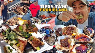 TIPSY TATA IN FOODIELAND Bone in Marrow Kajun Oysters Isaw Lechon Kawali Pork BBQ [upl. by Amalle]