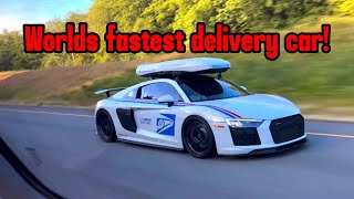 Twin Turbo Audi R8 delivers a secret package [upl. by Annaerdna]