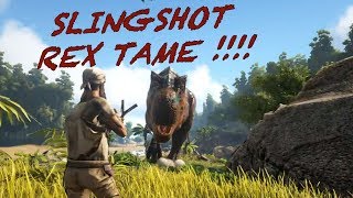 ARK Survival Evolved  Taming REX using SLINGSHOT [upl. by Johppah744]