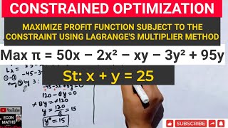 Constrained Optimisation maximize profit function subject to constraint using Lagranges multiplier [upl. by Jaala]