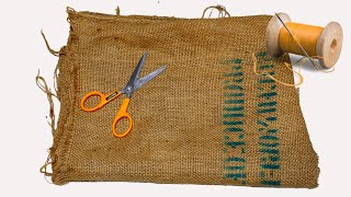 How To Make A Shopping Bag Out Of Old Jute bag And Jeans – its A Super Easy jute bag craft idea [upl. by Idnek]