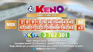 Tirage du midi Keno® du 10 août 2024  Résultat officiel  FDJ [upl. by Sheppard618]