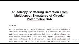 Anisotropy Scattering Detection From Multiaspect Signatures of Circular Polarimetric SAR [upl. by Segalman677]