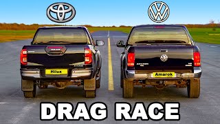 New Toyota Hilux v VW Amarok DRAG RACE [upl. by Eilraep]