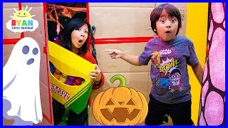 Ryans Giant Crayons Lost in Halloween Box Fort Maze  Learn Colors [upl. by Birdella749]