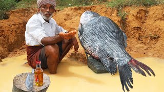 Big Fish Tandoori using Banana Leaf  Bradny drinking \\ Village style Cooking and Eating [upl. by Anah566]