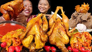 Eating 2 Whole Spicy Local Chicken With Dhido amp Kimchi  Mukbang With Sister In Law आमाजू दिदि🤩 [upl. by Gratianna]