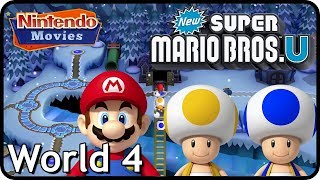 New Super Mario Bros U World 4 Frosted Glacier All Star Coins 100 Multiplayer Walkthrough [upl. by Nomi863]