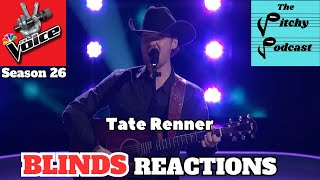 Tate Renner Blind Auditions Reaction from Season 26 of NBCs The Voice [upl. by Lipfert621]