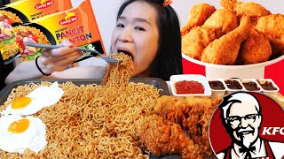 Lucky Me Pancit Canton ASMR Mukbang Filipino Sweet amp Spicy Fried Noodles KFC Extra Crispy Chicken [upl. by Onej]