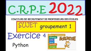 CRPE 2022  sujet maths corrigé groupement 1 ex4 scratch [upl. by Rosio]