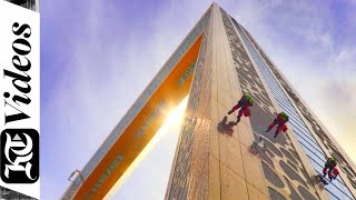 How expert workers clean the Dubai Frame [upl. by Akeimat]