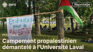 Le démantèlement du campement dénoncé à lUniversité Laval [upl. by Lednik]