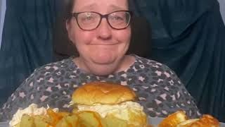 Chicken Burger With Chips amp Halloumi Fries mukbang eating [upl. by Tami]