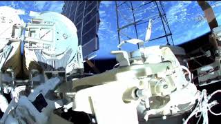 Spacewalk in ISS unfolding the new iROSA solar arrays [upl. by Scoter]