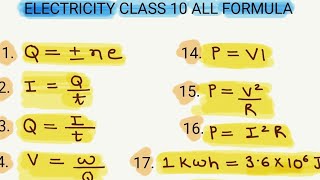 ELECTRICITY CLASS 10 ALL FORMULA shorts [upl. by Ahseela375]