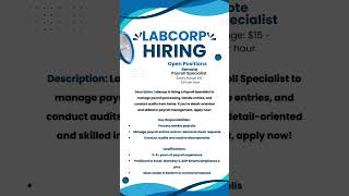 Payroll Specialist With LabCorp Remote Payroll Specialist – Labcorp Work From Home remotejobs [upl. by Ecikram]