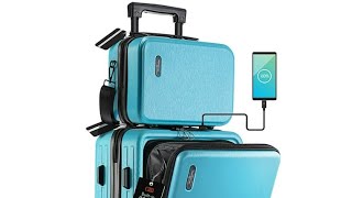 20 inch Hardside CarryOn Expandable Luggage Front Pocket Luggage Set Spinner Suitcase Set Teal [upl. by Jennie]