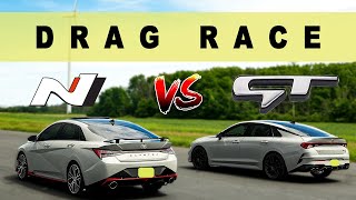 2022 Hyundai Elantra N vs Kia K5 GT not that close Drag and Roll Race [upl. by Ynes]