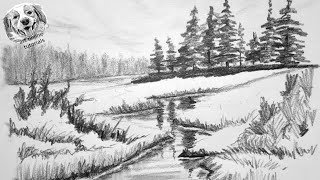 How to Draw a Landscape with pencil step by step and very easy [upl. by Ossie458]