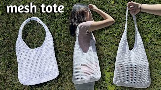 Crochet Mesh Tote Bag Tutorial [upl. by Nagiam]