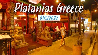 Platanias Crete Nightlife Walking Tour 4K UHD Kreta 2022 [upl. by Roi]