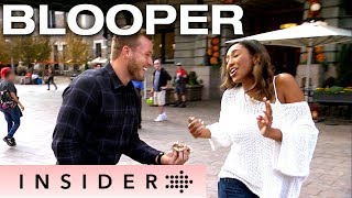 BLOOPER Tayshia Sits In Chocolate  The Bachelor Insider [upl. by Ardisi]