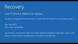 How to Fix Error Code 0xc0000098 in Windows 101187  Boot Configuration Data BCD File is Missing [upl. by Hennie894]