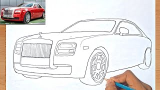 Rolls Royce Car Drawing Easy  How To Draw A Rolls Royce Ghost Easily Rolls Royce Ghost 🔥 Realistic [upl. by Ahsemak]