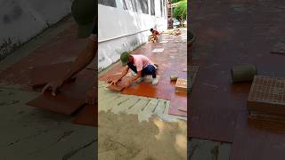 1by1 parking parking Floor tile installation process 🔥🔥💯 how to install 1×1 tile [upl. by Nahtanohj]