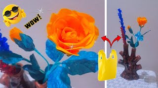 ✨Most Genius Idea✨ How to Make Plastic Bag Flower🎨 Plastic Flower banane ka tarika  Flower Making [upl. by Anitteb103]