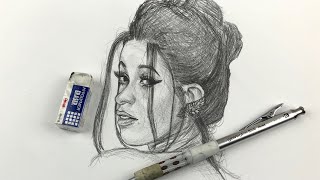 How To Draw Cardi B Step by Step ONE PENCILS [upl. by Eshelman]