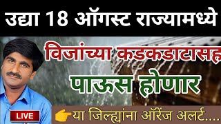 उद्या 18 ऑगस्ट राज्यात भयंकर पाऊस। पंजाब डख हवामान अंदाज। havaman andaj today live [upl. by Namurt]