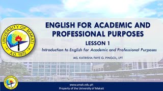 Lesson 1 Introduction to English for Academic and Professional Purposes  EAPP [upl. by Barlow]