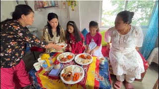 Dashain Manawna Hunthena Yaspali Hami gumba Gaye Puja GarnaGhar Ko Kaam Ani Pork Mukbang [upl. by Jerroll]