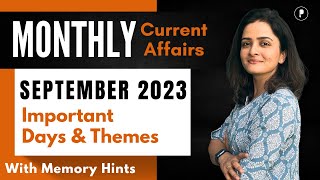 September 2023 Important Days amp Theme  Monthly Current Affairs 2023  With Mnemonics [upl. by Medorra]