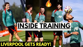 INSIDE TRAINING  Chiesa Van Dijk Mo Salah Cody Gakpo Nunez  Full Liverpool squad Intense [upl. by Gnourt650]