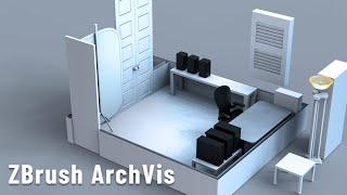 Arranging Office Furniture with ZBrush  Architectural Room Previs Measuring with Transpose Fun [upl. by Dianthe]