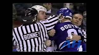 NHL Dec 30 1991 Herb RaglanQUE v Alexander GodynyukTOR Toronto Maple Leafs Quebec Nordiques [upl. by Cristi]