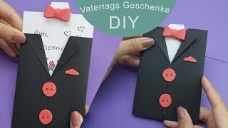 DIY Vatertags Geschenkideen Anzug Karte basteln für papa zum geburtstag [upl. by Mathis]