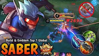 16 Kills One Shot Damage Build and New Emblem For Saber PLS TRY  Build Top 1 Global Saber [upl. by Akenna800]