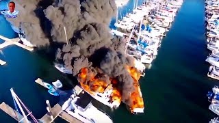 Incredible Drone Video  Fire destroys boats at Everett Marina [upl. by Trask]