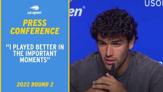 Matteo Berrettini Press Conference  2022 US Open Round 2 [upl. by Selina]