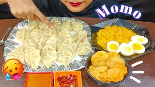 EATING 20 MOMOS CHALLENGE WITH SPICY 🌶️🔥 CHUTNEY MAGGIE HALF BOILED EGG amp CHIPS eating show [upl. by Neda]