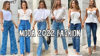 JEANS DE MODA  BLUSAS BLANCAS TENDENCIAS EN JEANS 2022 OUTFITS CON BLUSAS BLANCAS MODA 2022 MUJER [upl. by Ecinhoj]